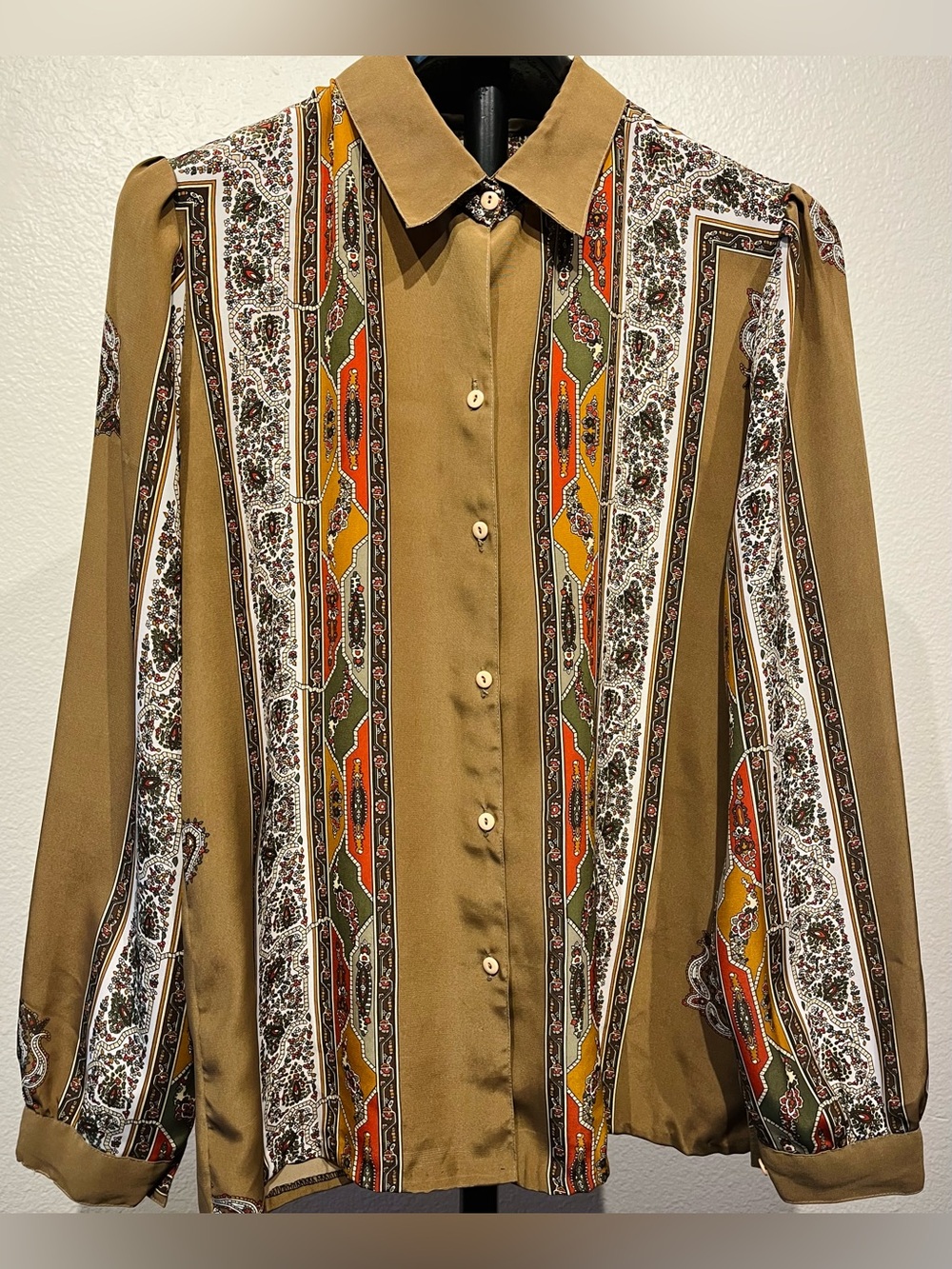 Vintage Brown and Multi-Panel Paisley Button-Down Shirt - Size L (Women’s)
